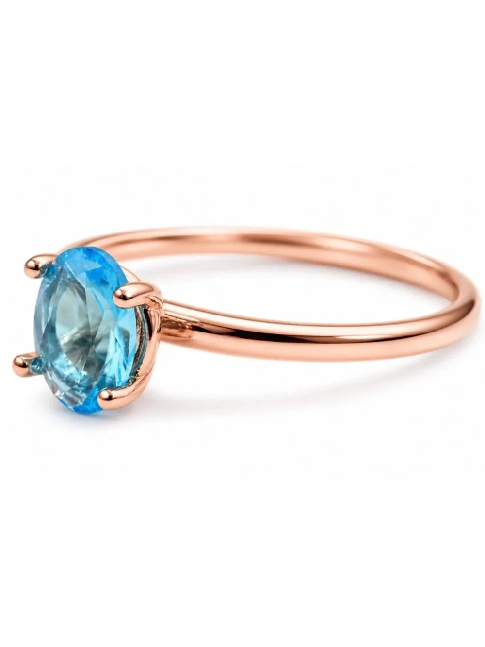 Created 1.12 Cts Blue Topaz Solitaire Ring 14k Rose Gold Plated (.925)